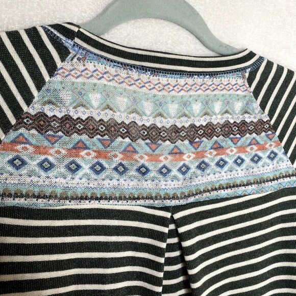 Oddy Striped Long Raglan Sleeve Sweater Top Pullover Geometric Green White - Picture 9 of 11